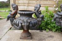 Pair of Cast Iron Garden Urns with Cherubs & Rams Heads (3 of 8) Pair of Cast Iron Garden Urns with Cherubs & Rams Heads (3 of 8)