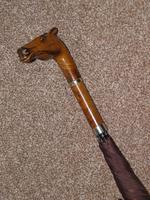 Antique English Made Brown Silk Canopy Umbrella & Hand Carved Horse Head Handle (9 of 14) Antique English Made Brown Silk Canopy Umbrella & Hand Carved Horse Head Handle (9 of 14)