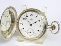 Pocket Watch: Antique Silver Omega Full Hunter Pocket Watch 1925