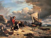 Beautiful Original Coastal Oil on Panel Painting with Fishing Boats & 2 Children (4 of 10) Beautiful Original Coastal Oil on Panel Painting with Fishing Boats & 2 Children (4 of 10)