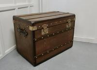 Large Tan Canvas, Wood, Leather & Brass Bound Steamer Trunk (6 of 9) Large Tan Canvas, Wood, Leather & Brass Bound Steamer Trunk (6 of 9)