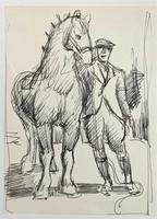 Original Pen an Ink Drawing 'Shire Horse & Handler' by Toby Horne Shepherd - Framed in a Painted Solid Wood Moulding. Provenance; Helen Shepherd c.1955 (2 of 2) Original Pen an Ink Drawing 'Shire Horse & Handler' by Toby Horne Shepherd - Framed in a Painted Solid Wood Moulding. Provenance; Helen Shepherd c.1955 (2 of 2)