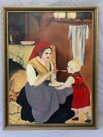 Oil Folk Art Painting Dutch Mother In Kitchen Feeding Her Child (6 of 13) Oil Folk Art Painting Dutch Mother In Kitchen Feeding Her Child (6 of 13)