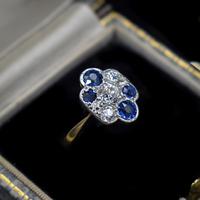Antique Blue Sapphire and Old Cut Diamond Cluster 18ct 18K Yellow Gold and Platinum Ring (10 of 10) Antique Blue Sapphire and Old Cut Diamond Cluster 18ct 18K Yellow Gold and Platinum Ring (10 of 10)
