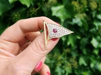 1.65ct Diamond & 0.48ct Ruby, 18ct Yellow Gold Flag Brooch - Vintage c.1945 (2 of 9) 1.65ct Diamond & 0.48ct Ruby, 18ct Yellow Gold Flag Brooch - Vintage c.1945 (2 of 9)