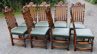 1960s Carved Oak Refectory Table with Set 8 Dining Chairs Green Upholstery (9 of 10) 1960s Carved Oak Refectory Table with Set 8 Dining Chairs Green Upholstery (9 of 10)