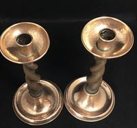 Pair of Arts and Crafts Oak Barley Twist and Planished Copper Candlesticks. (5 of 6) Pair of Arts and Crafts Oak Barley Twist and Planished Copper Candlesticks. (5 of 6)