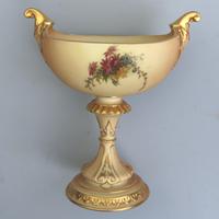 Large & Fine Royal Worcester Blush Ivory Style & Floral Navette Pedestal Bowl c.1912 (3 of 8) Large & Fine Royal Worcester Blush Ivory Style & Floral Navette Pedestal Bowl c.1912 (3 of 8)