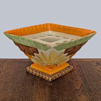 Myott Son & Co Art Deco Vase Diamond Shaped Hand Painted Sunflower Vase with Frog