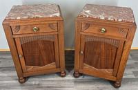 Antique French Oak Bedside Tables Pair Marble Top Cupboards Cabinets LOT 3930