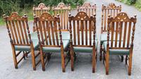 1960s Carved Oak Refectory Table with Set 8 Dining Chairs Green Upholstery (10 of 10) 1960s Carved Oak Refectory Table with Set 8 Dining Chairs Green Upholstery (10 of 10)