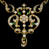 Antique Edwardian Pearl Diamond Green Garnet Lavaliere Necklace 15ct Gold c.1905 (4 of 8) Antique Edwardian Pearl Diamond Green Garnet Lavaliere Necklace 15ct Gold c.1905 (4 of 8)