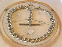 Antique Silver Pocket Watch Chain 1890s Victorian Graduated Curb Link Albert & T Bar (3 of 11) Antique Silver Pocket Watch Chain 1890s Victorian Graduated Curb Link Albert & T Bar (3 of 11)