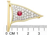 1.65ct Diamond & 0.48ct Ruby, 18ct Yellow Gold Flag Brooch - Vintage c.1945 (7 of 9) 1.65ct Diamond & 0.48ct Ruby, 18ct Yellow Gold Flag Brooch - Vintage c.1945 (7 of 9)