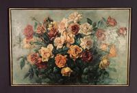 Signed Early 20th Century Large French Oil on Canvas Bouquet of Roses (5 of 8) Signed Early 20th Century Large French Oil on Canvas Bouquet of Roses (5 of 8)