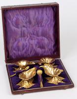 Boxed Set Four British Gilded Metal Floral Salts & Spoons Dated 1870 (15 of 20) Boxed Set Four British Gilded Metal Floral Salts & Spoons Dated 1870 (15 of 20)