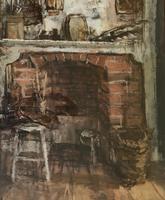 Original oil on canvas, laid on to board ‘The old fire place’ by Rozanne Palmer Framed c.1960 (3 of 3) Original oil on canvas, laid on to board ‘The old fire place’ by Rozanne Palmer Framed c.1960 (3 of 3)