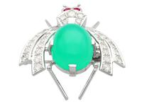 8.09ct Chrysophrase and 1.26ct Diamond & Ruby, 14ct White Gold Insect Brooch - Vintage European c.1950 (3 of 9) 8.09ct Chrysophrase and 1.26ct Diamond & Ruby, 14ct White Gold Insect Brooch - Vintage European c.1950 (3 of 9)