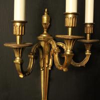 French Pair Of Gilded Triple Arm Antique Wall Lights (6 of 9) French Pair Of Gilded Triple Arm Antique Wall Lights (6 of 9)