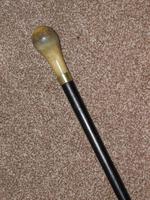 Antique Bovine Horn Handled Ebony Walking Stick With Gold Plate Collar (9 of 11) Antique Bovine Horn Handled Ebony Walking Stick With Gold Plate Collar (9 of 11)