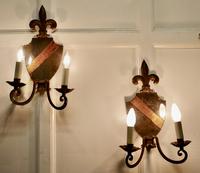Pair of Wrought Iron Heraldic Shield Shaped Girandole Wall Mirrors (2 of 7) Pair of Wrought Iron Heraldic Shield Shaped Girandole Wall Mirrors (2 of 7)