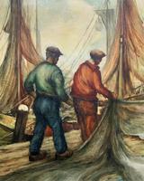 Cornish School - Large early 1900s Oil Painting of Fishermen Pulling in the Nets (5 of 14) Cornish School - Large early 1900s Oil Painting of Fishermen Pulling in the Nets (5 of 14)