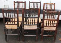 1920's Set 6 Oak Ladderback Dining Chairs with Rush Seats. 4+2 Carvers (3 of 3) 1920's Set 6 Oak Ladderback Dining Chairs with Rush Seats. 4+2 Carvers (3 of 3)