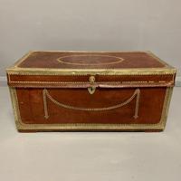 Unusual red leather and brass bound camphor trunk chest (7 of 10) Unusual red leather and brass bound camphor trunk chest (7 of 10)