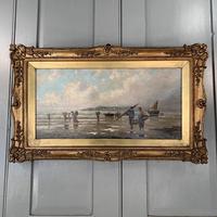 Antique marine seascape oil painting of fishing scene signed W Richards 2 of 2 (5 of 10) Antique marine seascape oil painting of fishing scene signed W Richards 2 of 2 (5 of 10)