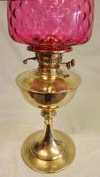Antique Brass Oil Lamp with Cranberry Shade (7 of 7) Antique Brass Oil Lamp with Cranberry Shade (7 of 7)
