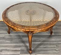 Coffee Table Round Vintage French Style Glass Top Ornate Cane LOT 3941