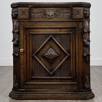 Antique 19th Century Small Carved Oak Corner Cabinet