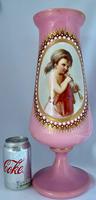 Large Victorian Hand Decorated Overlaid Pink Glass Vase. (4 of 8) Large Victorian Hand Decorated Overlaid Pink Glass Vase. (4 of 8)