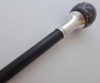 Walking Stick Cane 1920 Hallmarked Silver Collar Ebony Wood Shaft Amethyst Top