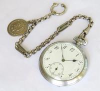 Pocket Watch: 1930s Art Deco Pocket Watch, Chain & Football Fob
