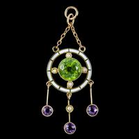 Antique Edwardian Suffragette Pendant 9ct Gold Amethyst Peridot Pearl c.1910 (2 of 6) Antique Edwardian Suffragette Pendant 9ct Gold Amethyst Peridot Pearl c.1910 (2 of 6)