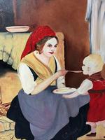 Oil Folk Art Painting Dutch Mother In Kitchen Feeding Her Child (9 of 13) Oil Folk Art Painting Dutch Mother In Kitchen Feeding Her Child (9 of 13)