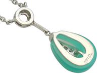 Chrysoprase & 0.18ct Diamond, 14ct White Gold Necklace - Art Deco Style - Vintage c.1950 (5 of 9) Chrysoprase & 0.18ct Diamond, 14ct White Gold Necklace - Art Deco Style - Vintage c.1950 (5 of 9)