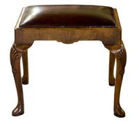 Queen Anne Style Walnut Stool with Burgundy Leather Seat (5 of 6) Queen Anne Style Walnut Stool with Burgundy Leather Seat (5 of 6)