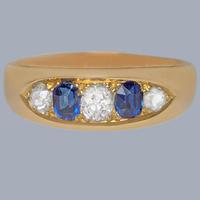 Victorian 18ct Gold Sapphire and Diamond Boat Ring Antique 1890