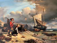 Beautiful Original Coastal Oil on Panel Painting with Fishing Boats & 2 Children (8 of 10) Beautiful Original Coastal Oil on Panel Painting with Fishing Boats & 2 Children (8 of 10)