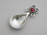Arts & Crafts Cast Silver Caddy Spoon Red Enamel Cabochon by Omar Ramsden, London 1925 (2 of 11) Arts & Crafts Cast Silver Caddy Spoon Red Enamel Cabochon by Omar Ramsden, London 1925 (2 of 11)