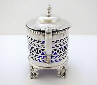 Large & Heavy Victorian Solid Sterling Silver & Blue Glass Liner Pierced Drum Mustard Pot Cruet, Antique English, Hallmarked (2 of 12) Large & Heavy Victorian Solid Sterling Silver & Blue Glass Liner Pierced Drum Mustard Pot Cruet, Antique English, Hallmarked (2 of 12)