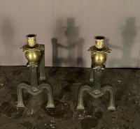 Unusual Decorative French Brass & Steel Fire Dogs with Candle Sconces (2 of 8) Unusual Decorative French Brass & Steel Fire Dogs with Candle Sconces (2 of 8)