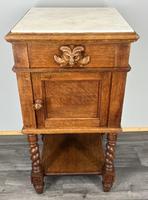 Antique French Oak Bedside Table Marble Top Cupboard Cabinet Nightstand LOT 3939