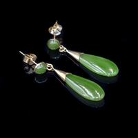 Vintage Green Nephrite Jade 9K 9ct Yellow Gold Drop Dangle Earrings (2 of 5) Vintage Green Nephrite Jade 9K 9ct Yellow Gold Drop Dangle Earrings (2 of 5)