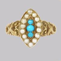 Antique Turquoise & Pearl Ring 18ct Gold Victorian Navette Shaped Ring circa 1890 (9 of 16) Antique Turquoise & Pearl Ring 18ct Gold Victorian Navette Shaped Ring circa 1890 (9 of 16)