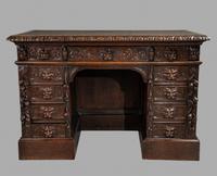 Late 19th Century Solid Carved Oak Green Man Kneehole Desk c.1890