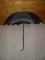 Antique Ladies Floral Black Canopy Umbrella W/Partridge Wood & Gold Plate Handle (8 of 15) Antique Ladies Floral Black Canopy Umbrella W/Partridge Wood & Gold Plate Handle (8 of 15)