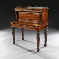 Extremely Fine Rosewood & Brass Inlaid Writing Table Attributed to Gillows Oxford Street Workshop